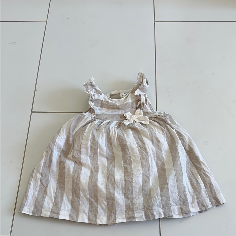Mayoral Tan and White Ruffled Tiered Sundress linen  6/9m